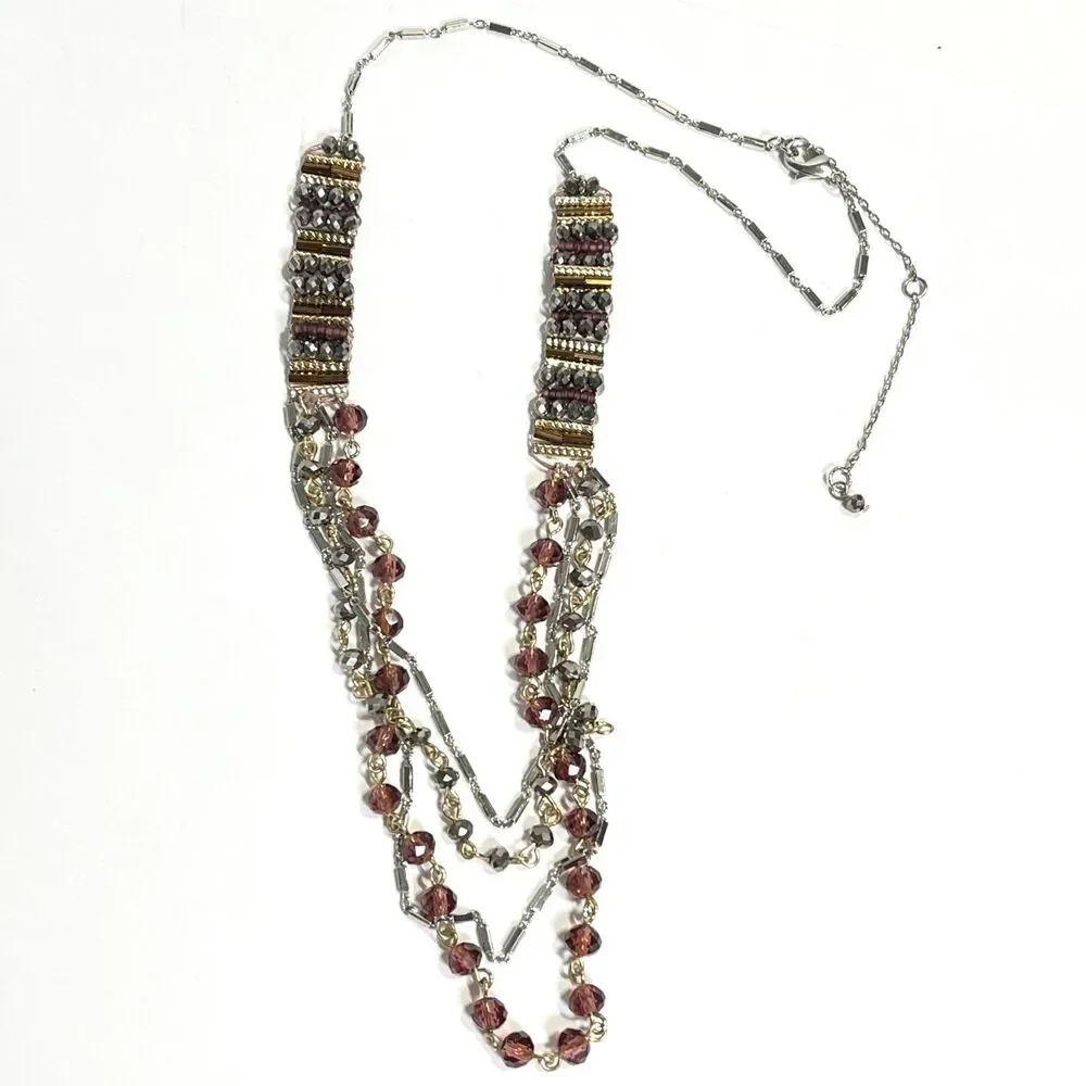 Layered Necklace Faceted Glass Linked Beads Silver Tone Feminine Boho Jewelry